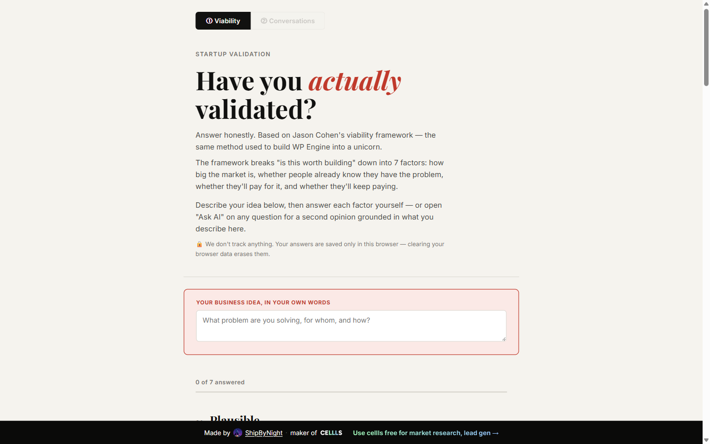 Screenshot van startupideavalidation.com