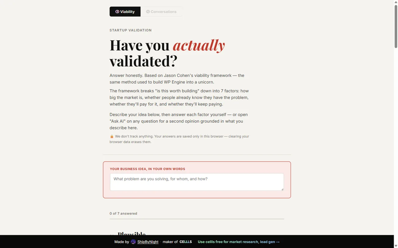 Screenshot van startupideavalidation.com